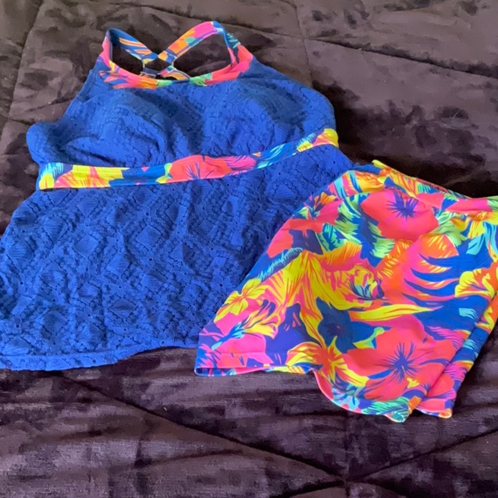 Vibrant Blue and Multicolor Women's Swim Set